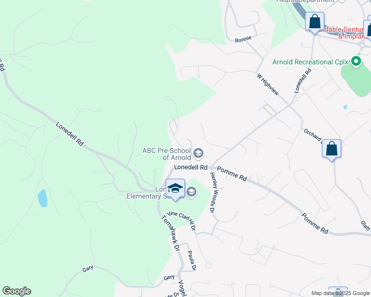 map of restaurants, bars, coffee shops, grocery stores, and more near 2260 Benton Dr in Arnold