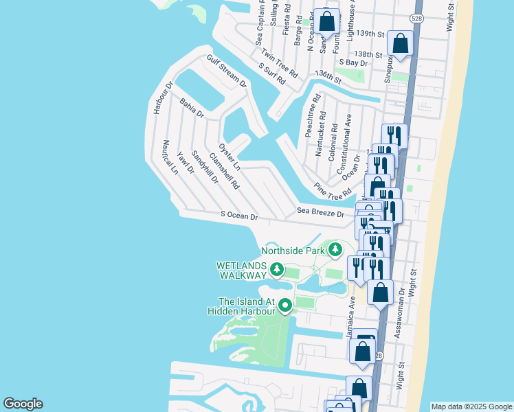 map of restaurants, bars, coffee shops, grocery stores, and more near 110 Clamshell Road in Ocean City