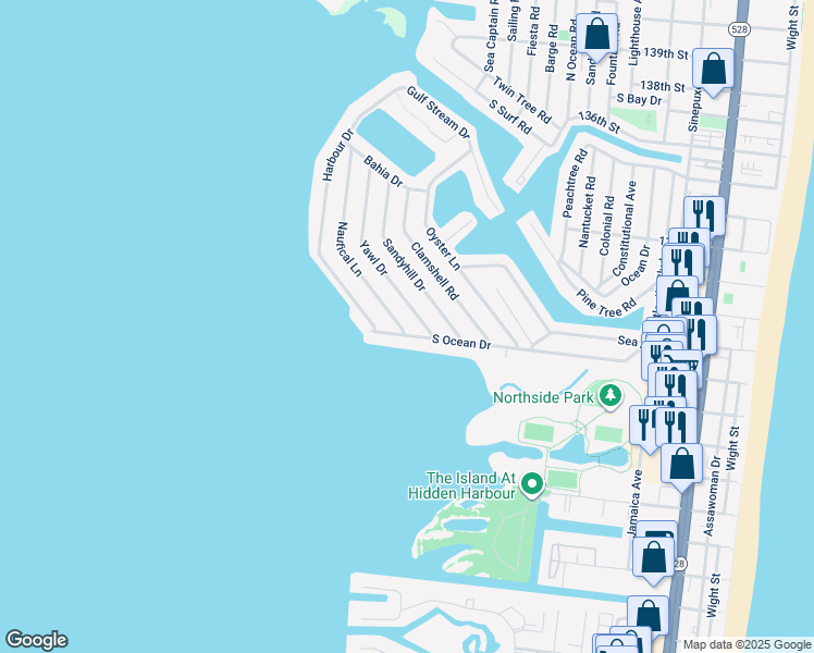 map of restaurants, bars, coffee shops, grocery stores, and more near 114 Nautical Lane in Ocean City