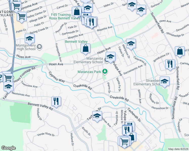 map of restaurants, bars, coffee shops, grocery stores, and more near 2010 Leafgreen Drive in Santa Rosa