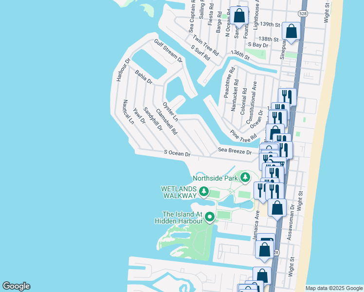 map of restaurants, bars, coffee shops, grocery stores, and more near 110 Clamshell Road in Ocean City