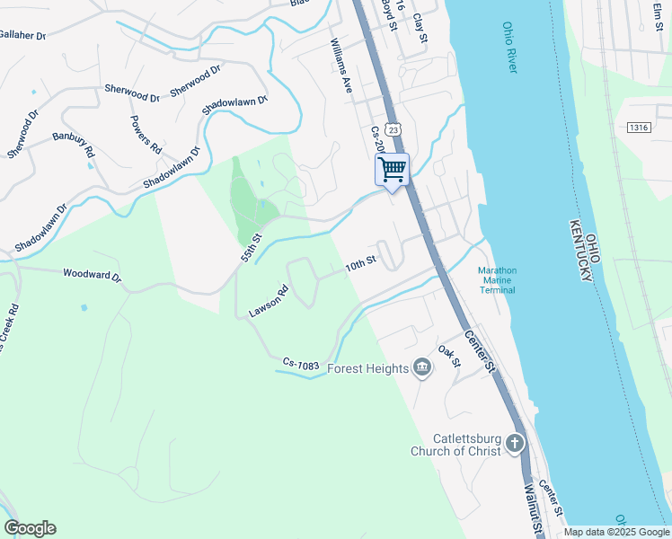 map of restaurants, bars, coffee shops, grocery stores, and more near 526 10th Street in Catlettsburg