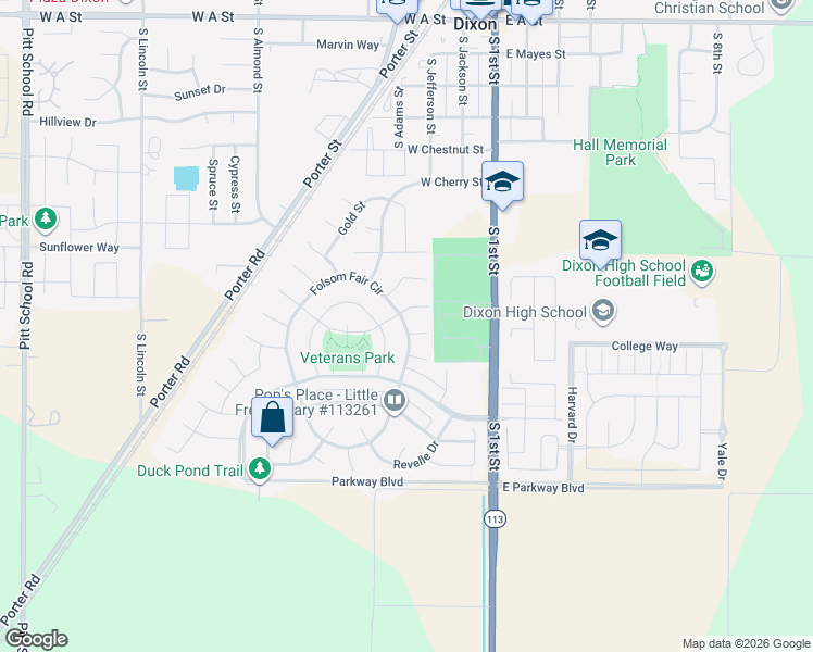 map of restaurants, bars, coffee shops, grocery stores, and more near 1985 Folsom Fair Circle in Dixon