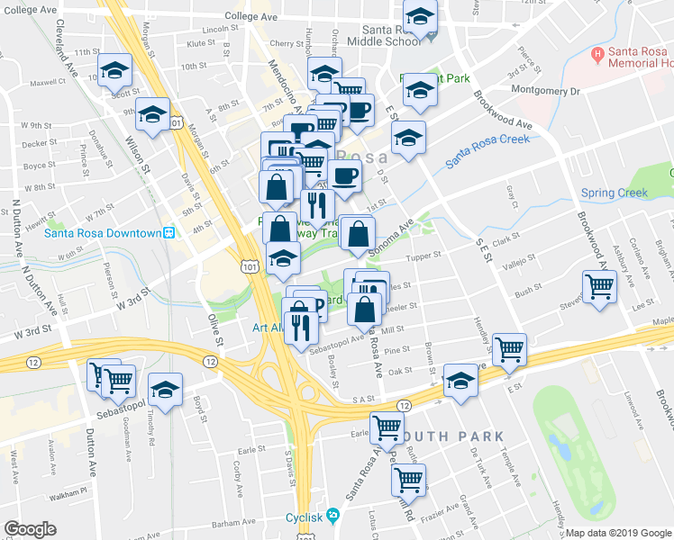 map of restaurants, bars, coffee shops, grocery stores, and more near 508 Sonoma Avenue in Santa Rosa
