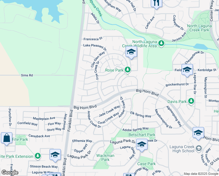 map of restaurants, bars, coffee shops, grocery stores, and more near 8932 Gemwood Way in Elk Grove