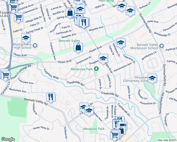 map of restaurants, bars, coffee shops, grocery stores, and more near 2010 Leafgreen Drive in Santa Rosa