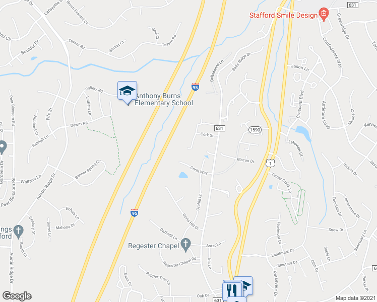 map of restaurants, bars, coffee shops, grocery stores, and more near 707 Galway Lane in Stafford