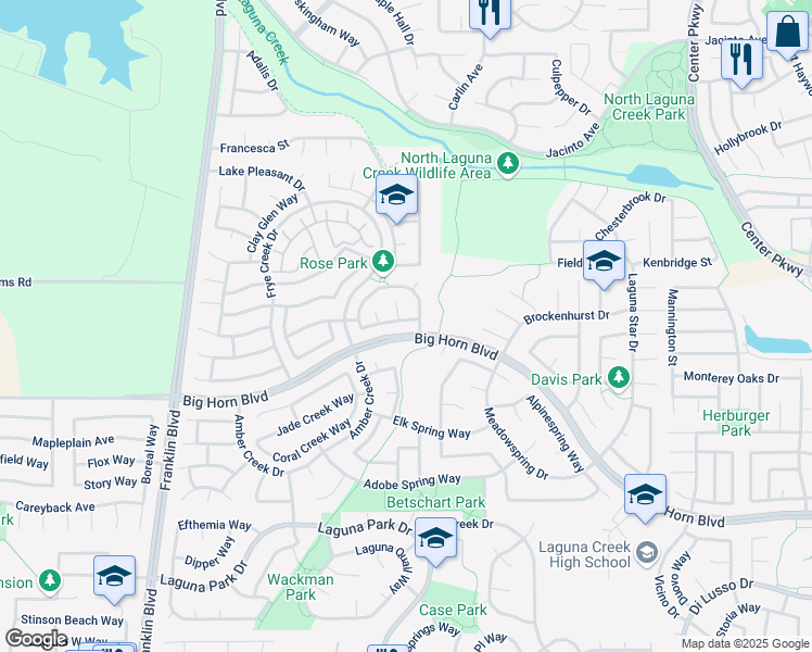 map of restaurants, bars, coffee shops, grocery stores, and more near 5718 Harborside Way in Elk Grove