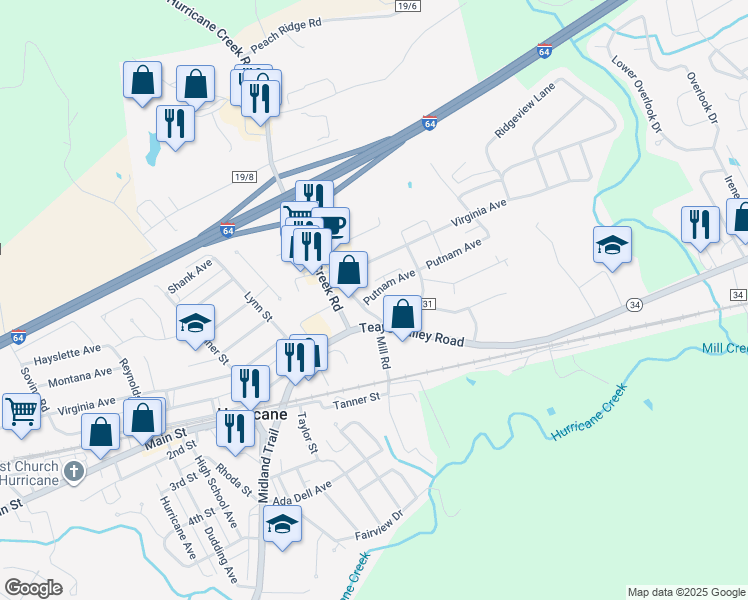 map of restaurants, bars, coffee shops, grocery stores, and more near 67 Sleepy Creek Road in Hurricane