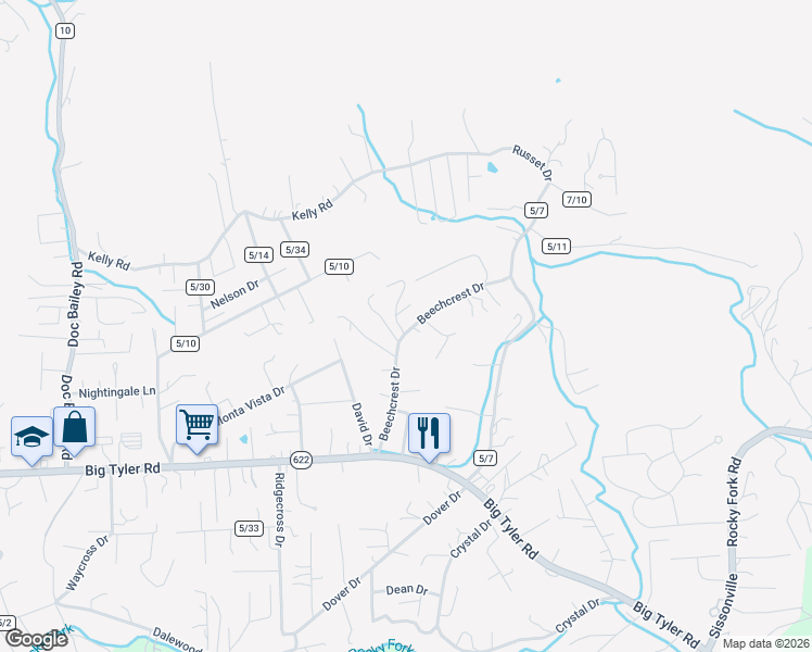 map of restaurants, bars, coffee shops, grocery stores, and more near 5230 Beechcrest Drive in Charleston