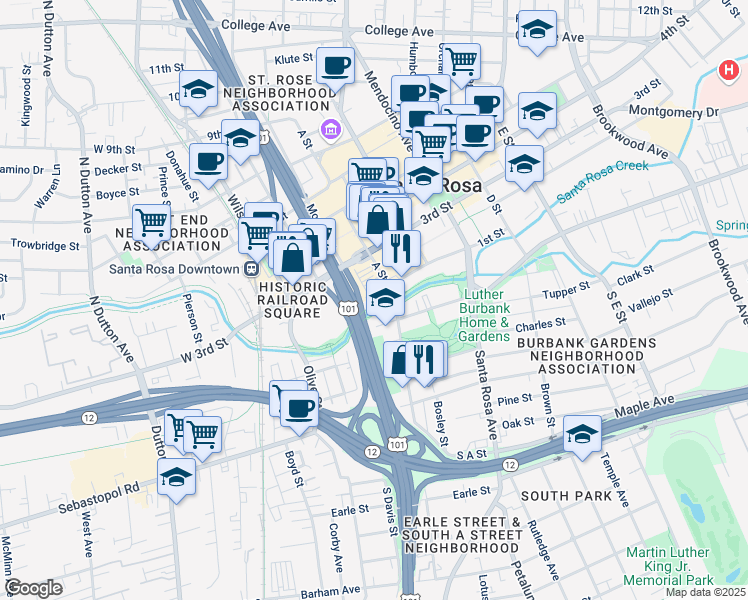 map of restaurants, bars, coffee shops, grocery stores, and more near 427 Sonoma Avenue in Santa Rosa