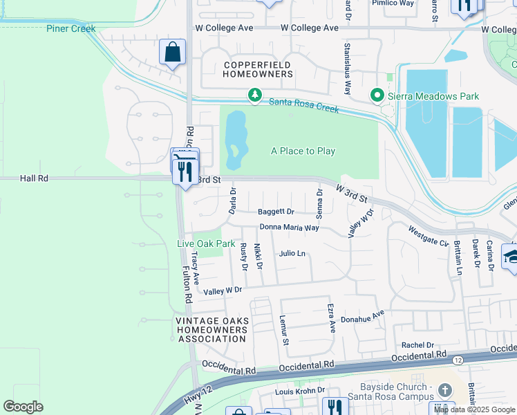 map of restaurants, bars, coffee shops, grocery stores, and more near 503 Squirrel Court in Santa Rosa