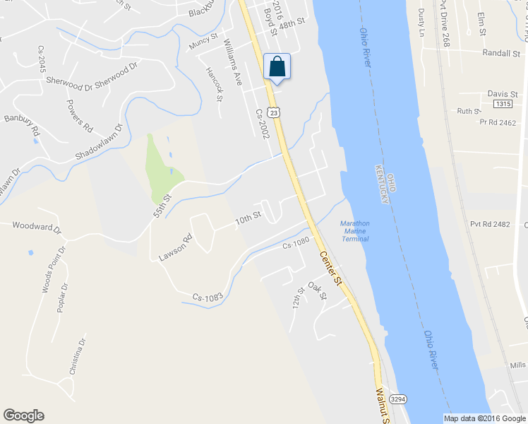 map of restaurants, bars, coffee shops, grocery stores, and more near 323 10th Street in Catlettsburg