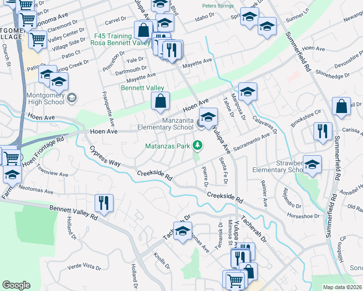 map of restaurants, bars, coffee shops, grocery stores, and more near 2010 Leafgreen Drive in Santa Rosa