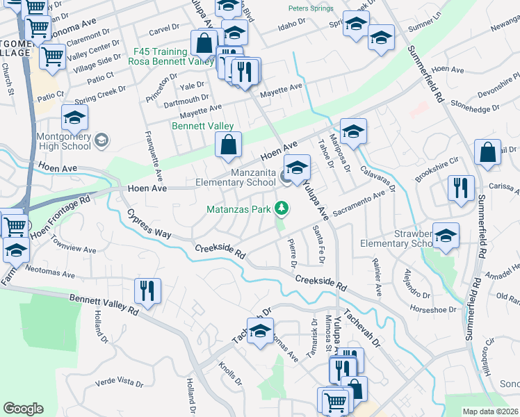 map of restaurants, bars, coffee shops, grocery stores, and more near 2010 Leafgreen Drive in Santa Rosa