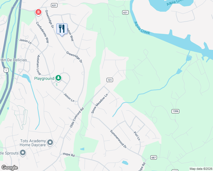 map of restaurants, bars, coffee shops, grocery stores, and more near 190 Olde Concord Road in Stafford