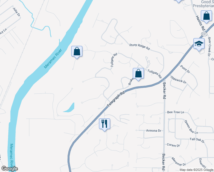 map of restaurants, bars, coffee shops, grocery stores, and more near 3025 Olde Post Road in St. Louis