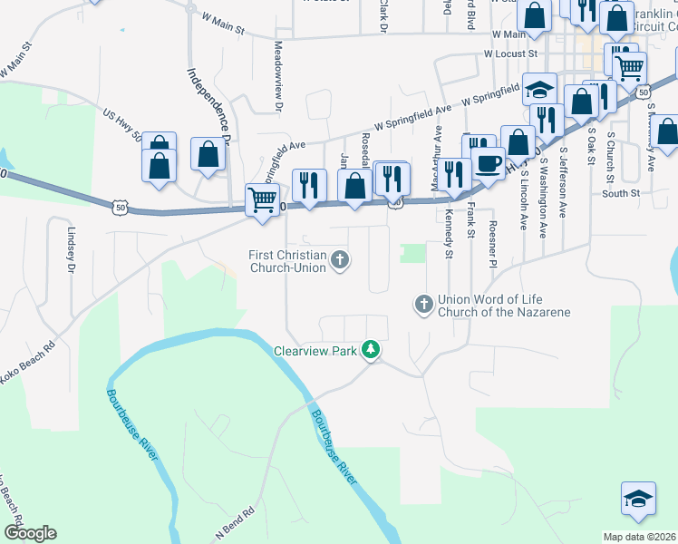 map of restaurants, bars, coffee shops, grocery stores, and more near 150 Joel Avenue in Union