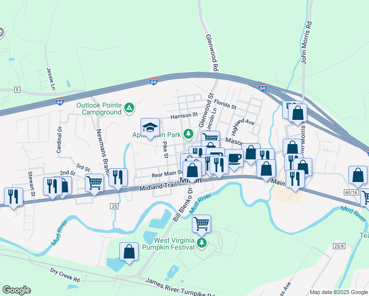 map of restaurants, bars, coffee shops, grocery stores, and more near 1115 Smith Street in Milton