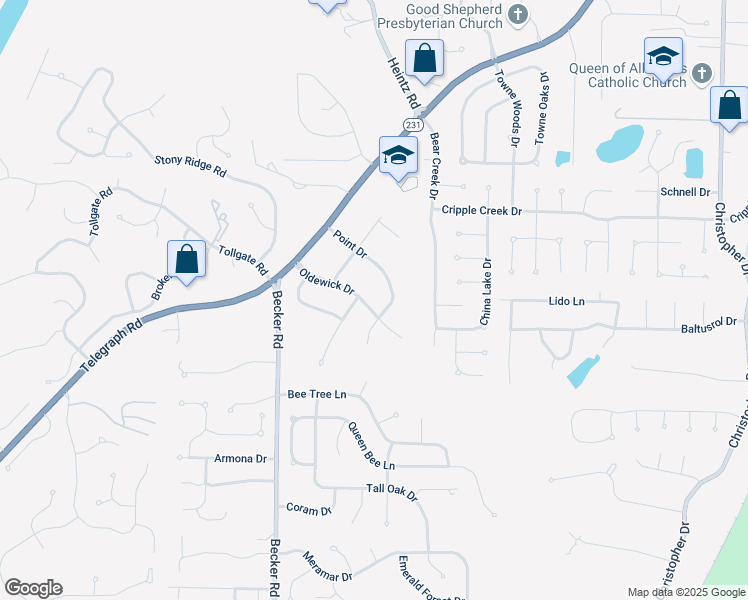map of restaurants, bars, coffee shops, grocery stores, and more near 2944 Point Drive in St. Louis