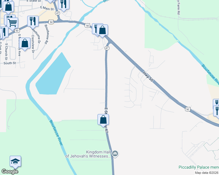 map of restaurants, bars, coffee shops, grocery stores, and more near 668 Missouri 47 in Union