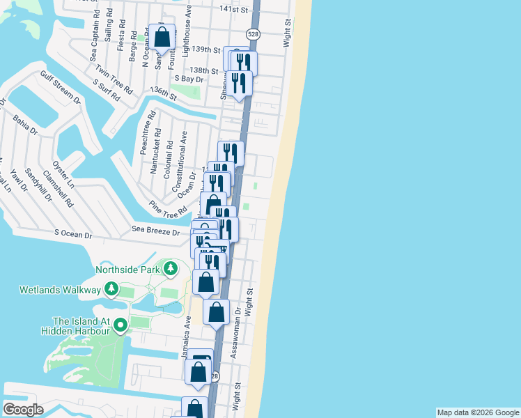map of restaurants, bars, coffee shops, grocery stores, and more near 13100 Coastal Highway in Ocean City