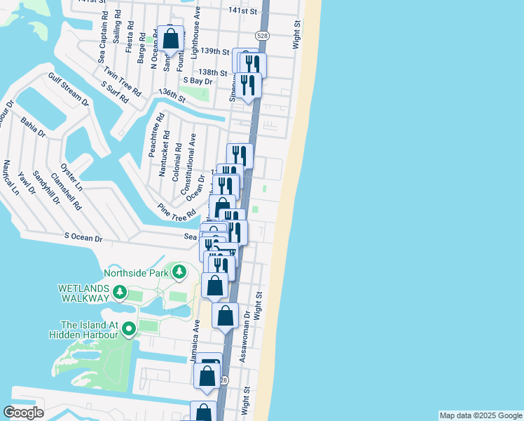 map of restaurants, bars, coffee shops, grocery stores, and more near 13201 132nd Street in Ocean City