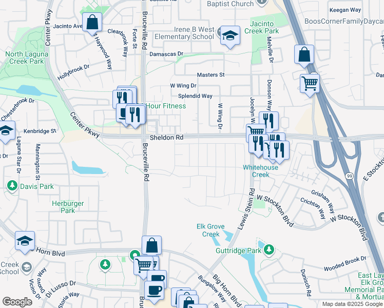 map of restaurants, bars, coffee shops, grocery stores, and more near 8831 Nobleboro Way in Elk Grove