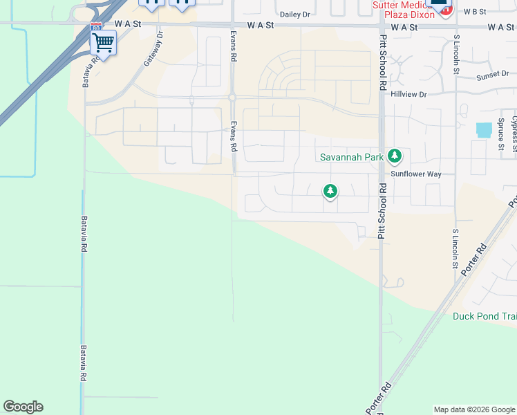 map of restaurants, bars, coffee shops, grocery stores, and more near 7707 Pitt School Road in Dixon