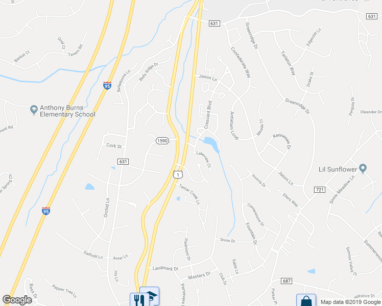 map of restaurants, bars, coffee shops, grocery stores, and more near 108 Lakeview Court in Stafford