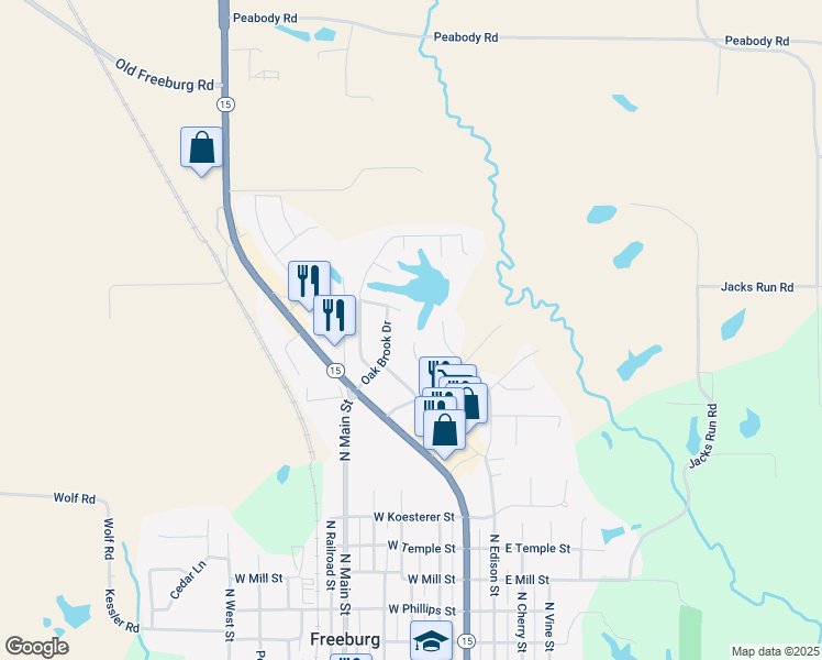 map of restaurants, bars, coffee shops, grocery stores, and more near 316 Dogwood Court in Freeburg
