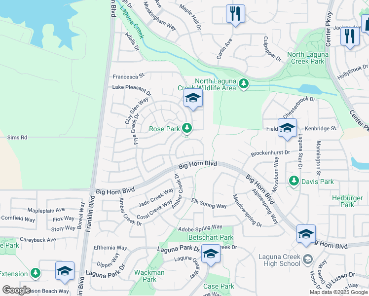 map of restaurants, bars, coffee shops, grocery stores, and more near 5527 Anchor Bay Way in Elk Grove
