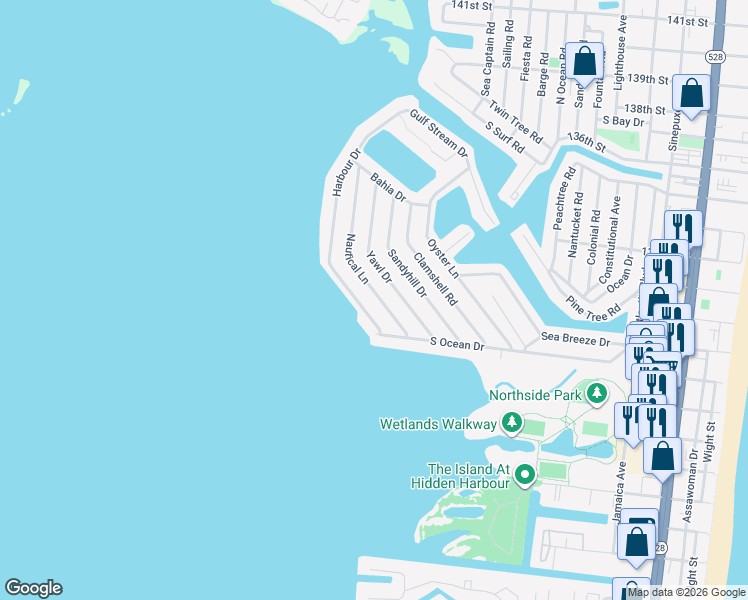 map of restaurants, bars, coffee shops, grocery stores, and more near 150 Nautical Lane in Ocean City
