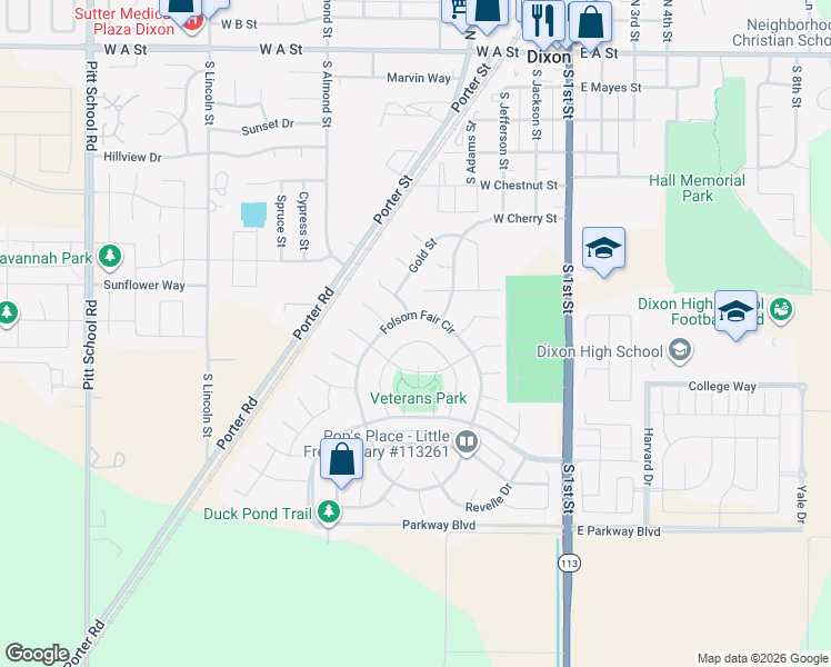 map of restaurants, bars, coffee shops, grocery stores, and more near 1985 Folsom Fair Circle in Dixon