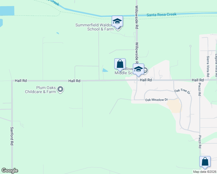 map of restaurants, bars, coffee shops, grocery stores, and more near 5400 Hall Road in Santa Rosa