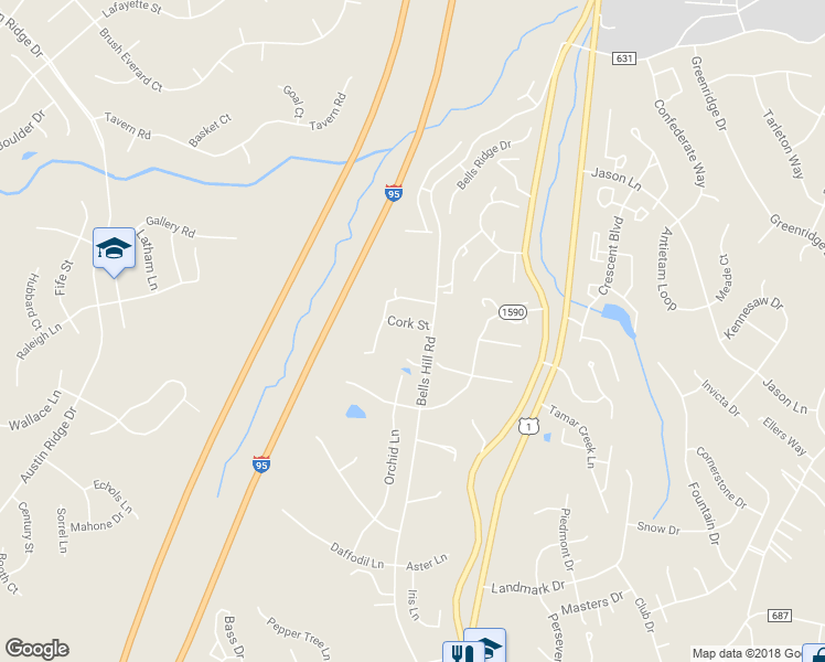 map of restaurants, bars, coffee shops, grocery stores, and more near 103 Cork Street in Stafford