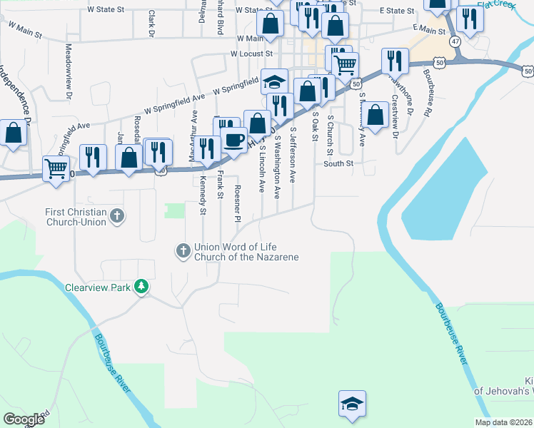 map of restaurants, bars, coffee shops, grocery stores, and more near 618 South Lincoln Avenue in Union