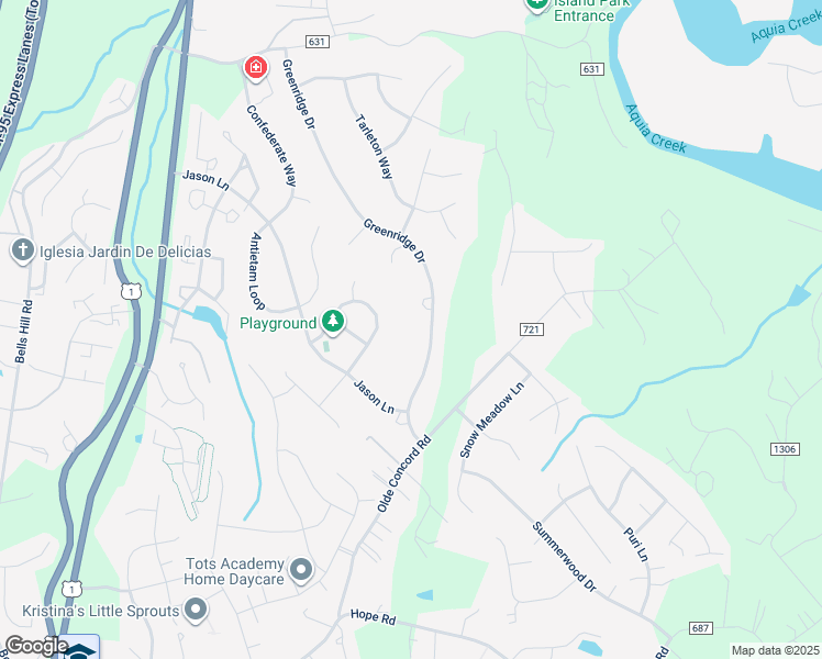 map of restaurants, bars, coffee shops, grocery stores, and more near 18 Greenridge Drive in Stafford