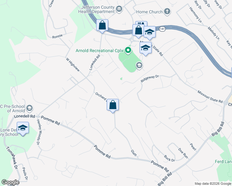 map of restaurants, bars, coffee shops, grocery stores, and more near 1830 Engle in Arnold