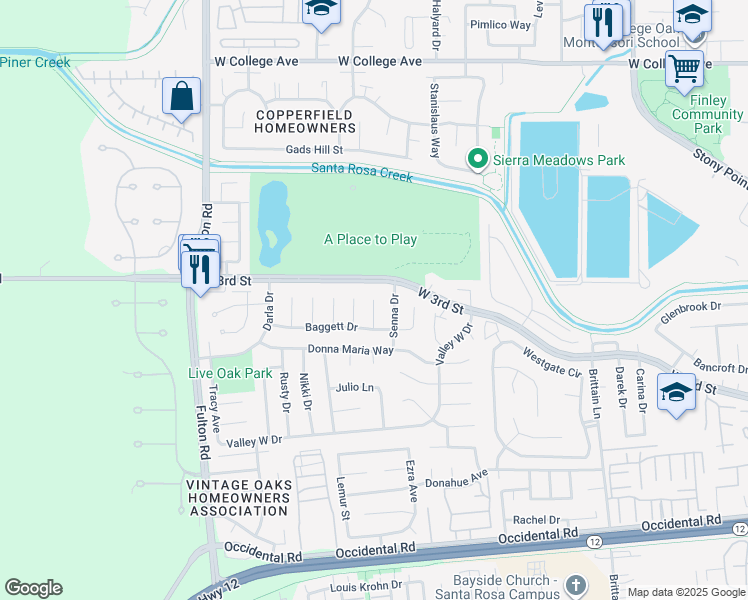 map of restaurants, bars, coffee shops, grocery stores, and more near 522 Woodchuck Court in Santa Rosa