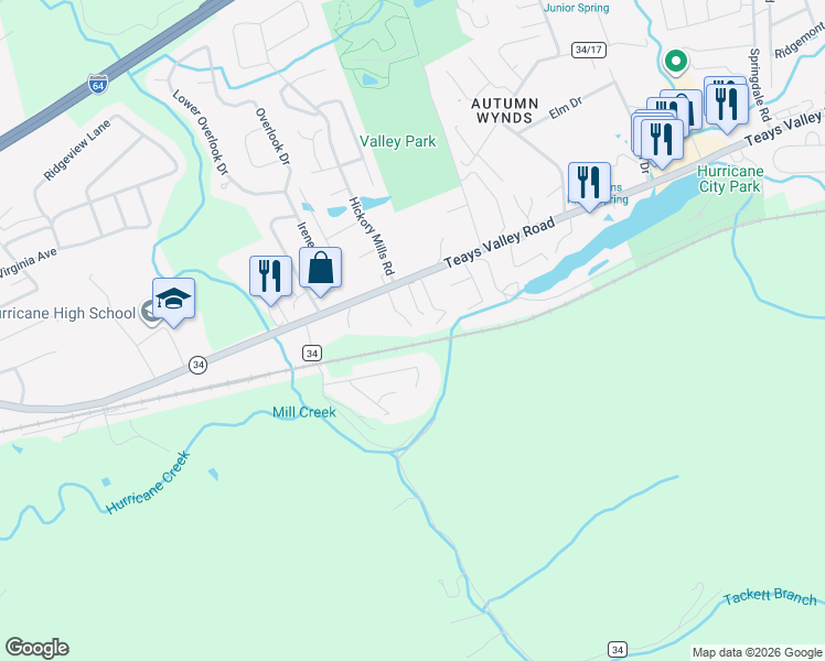 map of restaurants, bars, coffee shops, grocery stores, and more near 66A Boncarbo Lane in Hurricane
