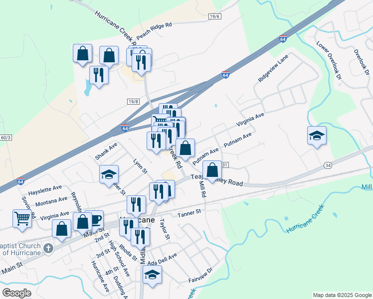 map of restaurants, bars, coffee shops, grocery stores, and more near 2508 Virginia Avenue in Hurricane