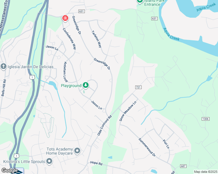 map of restaurants, bars, coffee shops, grocery stores, and more near 18 Greenridge Drive in Stafford