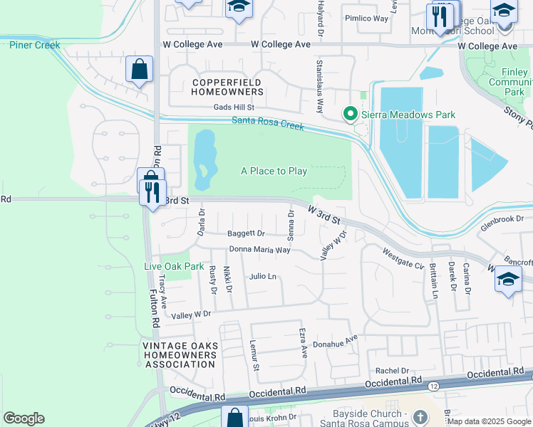 map of restaurants, bars, coffee shops, grocery stores, and more near 522 Woodchuck Court in Santa Rosa