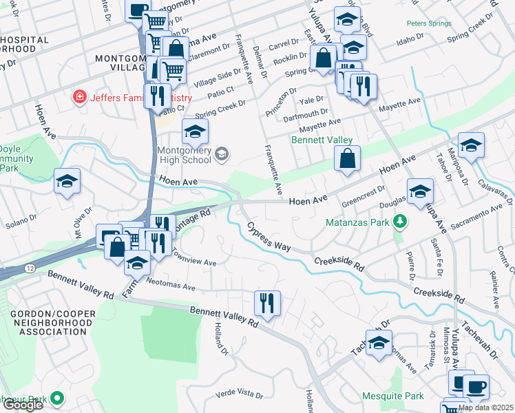 map of restaurants, bars, coffee shops, grocery stores, and more near 3136 Hoen Avenue in Santa Rosa