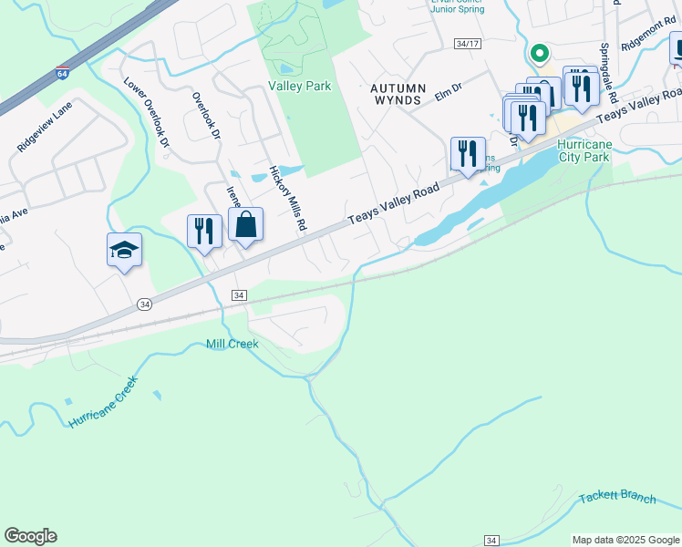 map of restaurants, bars, coffee shops, grocery stores, and more near 114 Botley Lane in Hurricane