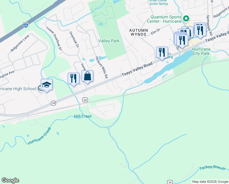 map of restaurants, bars, coffee shops, grocery stores, and more near 114 Botley Lane in Hurricane