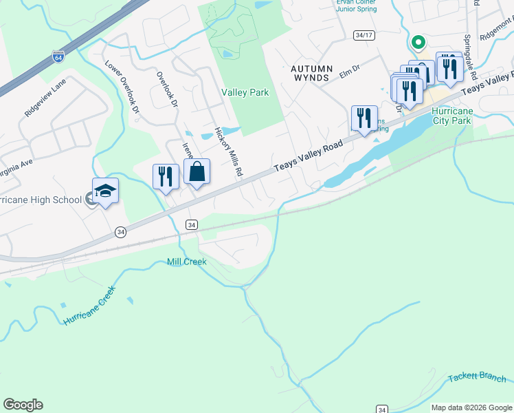 map of restaurants, bars, coffee shops, grocery stores, and more near 114 Botley Lane in Hurricane