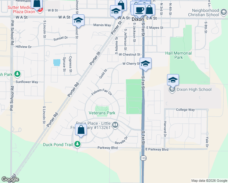 map of restaurants, bars, coffee shops, grocery stores, and more near 625 West Cherry Street in Dixon