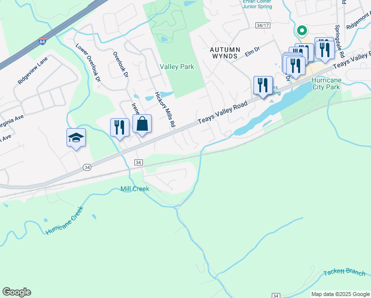 map of restaurants, bars, coffee shops, grocery stores, and more near 114 Botley Lane in Hurricane